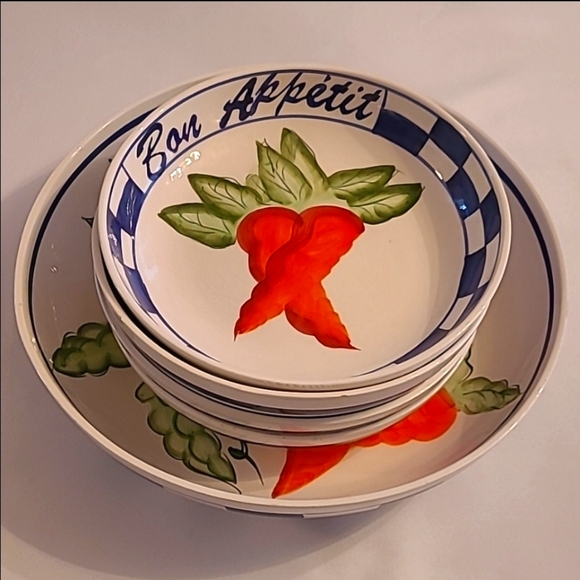 Rare Vintage Bon Appétit Large Pasta/Salad Serving Bowl, Vegetable Motif - Picture 13 of 13